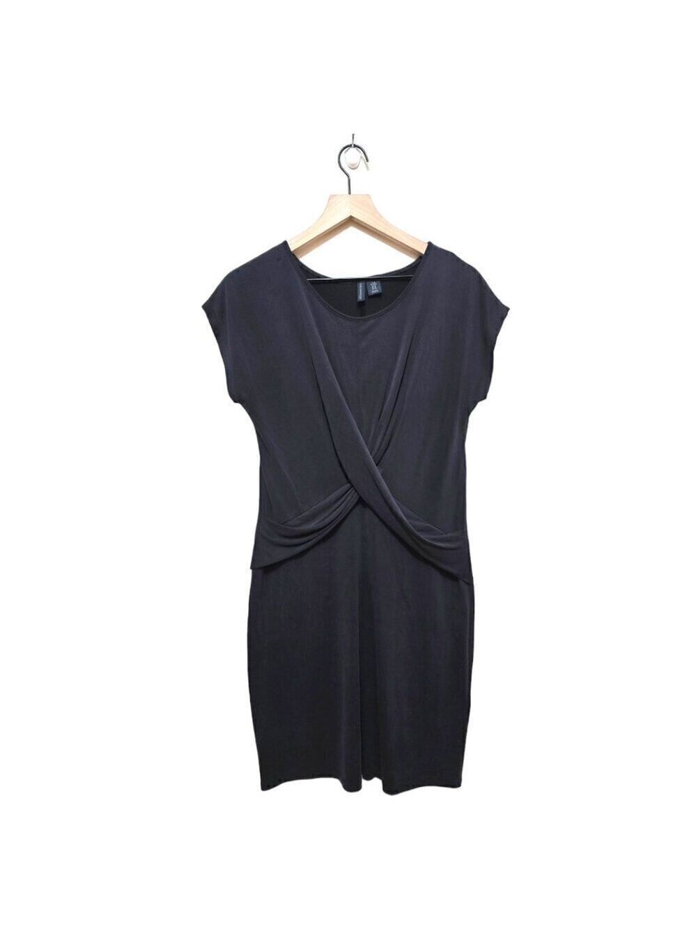 Paraphrase Gray Short Sleeve Round Neck Twist Front Mini Dress Sz M